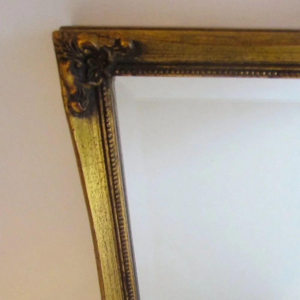 Burnes Small Beveled Mirror Gilt Decorated Floral Design